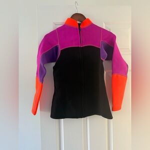 Women's Black Neoprene Rash Guard Jacket with Purple and Orange Panels